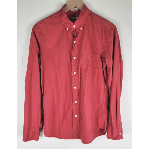 J Crew Mens Sz S Short Button Down Shirt Stretch Slim Secret Wash Red Heathered - Picture 1 of 11